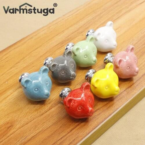 Ceramic Bear Drawer Knobs 3D Cartoon Cabinet Cupboard handles Novelty Creative 7 color Fashion Furniture Handles Hardware