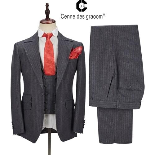 2020 Cenne Des Graoom New Men Suits 3 Pieces Tailor-Made Costume Latest Design Business Casual Groom Wedding Party For Christmas