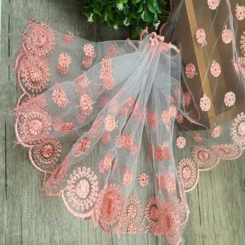 15Yards Green Pink Lace Trims Handmade Embroidery Floral Fabric for Dance Costume Accessories DIY Clothes Curtain Home Decor