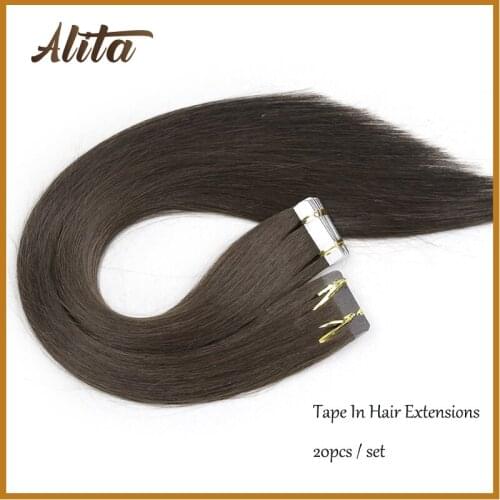 Mini Tape In Human Hair Extensions 100% Remy Real Hair Natural Straight Invisible Skin Pure Color Hairpiece 20pcs/set Wigs