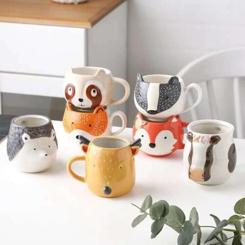 Cartoon Ceramic Coffee Mug 3D Animal Cup Childrens Gift Personality Creative Milk Juice Cup Panda Fox Wild Boar Elk Mug