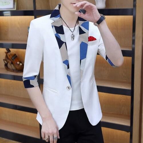 2021 Mens Summer Mid-Sleeve blazer Youth Multicolor Printing Slim Personality Thin blazer