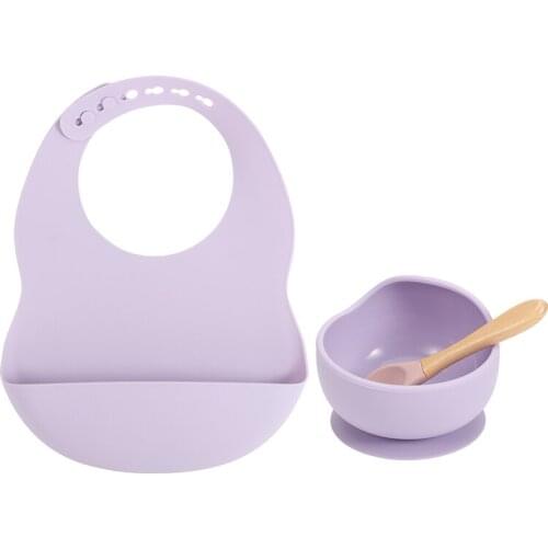 New Colors Feeding set Food Grade Silicone Bibs Baby Plate Non-silp Suction Bowl Kids Tableware Waterproof Bib BPA Free Spoon
