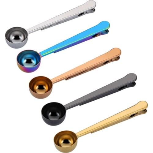 Stainless steel 2-in-1 coffee bean measuring spoon clip multi-functional bag sealing mouth clip