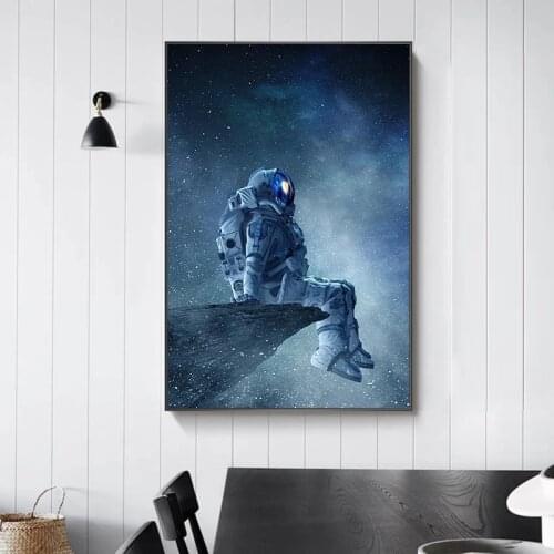 Lonely Astronaut Sitting In Space Canvas Painting Posters and Prints Wall Art Pictures for Bedroom Decor Modern Art Cuadros