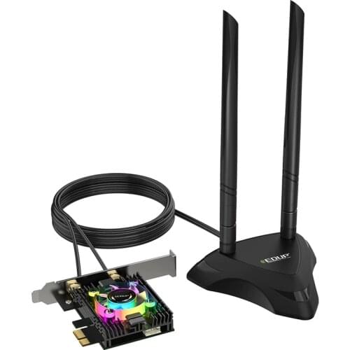 Pcie X1 WiFi 6 Network Card Adapter 3000Mbps Bluetooth 5.1 Dual Band 2.4G/5G with Heatsink RGB Fan Antenna Base Intel AX200 Chip