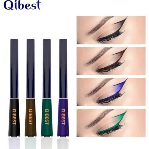 Qibest matte eyeliner pencil 12 colors green blue black pigment soft hair brush long lasting waterproof liquid eyeliner QB062