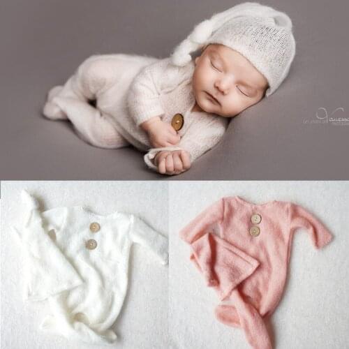 Newborn Photography Props Accessories Infant Boy Girls Outfit Knitted Mohair Hat+Romper Set Baby Photo Clothes Studio Photoshoo