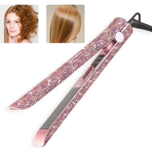 RESUXI Professional Hair Straighteners with Diamond LCD display Flat Iron Rhinestone 2in1 Straightener&Culer Hair Curling Irons
