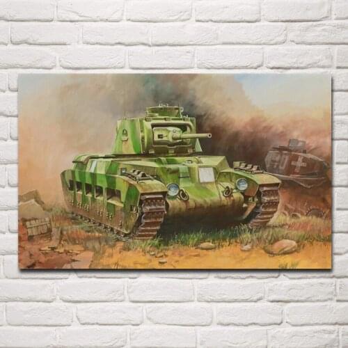 Retro battle tank field smoke fabric poster living room home wall decorative canvas art print KF819