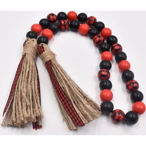 New Wall-mounted Beaded 75CM Christmas Red Wooden Beads Hemp Rope Tassel Beads Creative Home Decoration Tassel Pendant Jewelry