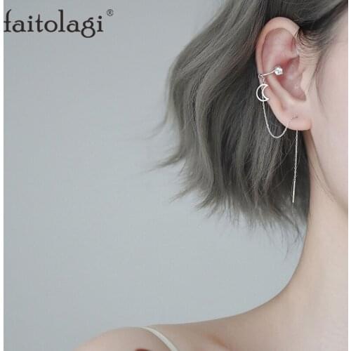 1 Pc Sweet Moon Star Chain Earring Crescent Geometric Tassel Piercing Earrings For Women Hip Hop Punk Cool Jewelry Gift