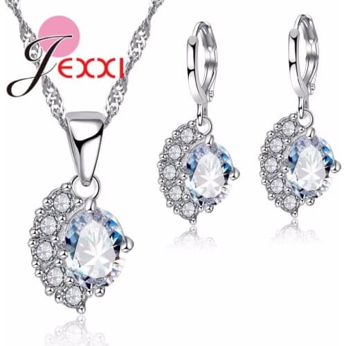 Original Designer 925 Sterling Silver Austrian Crystal Pendants Neckalce Earrings Set For Woman Wedding Engagement Jewelry