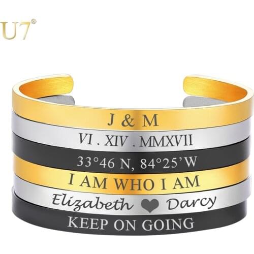 U7 Stainless Steel Simple Engraved Bracelets For Women Men Twisted ID Tag Customized Bangle For Lovers Open Cuff Bracelet H1078