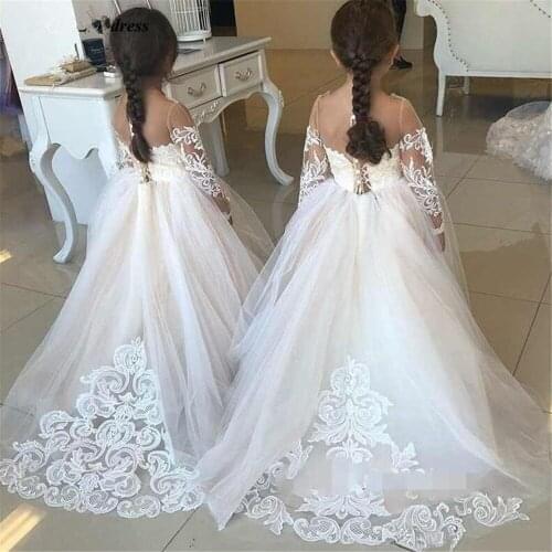 Vintage Flower Girl Dresses Puffy Toddler Ball Gown Communion Girl Frock Design Abiti Da Comunione Vestido