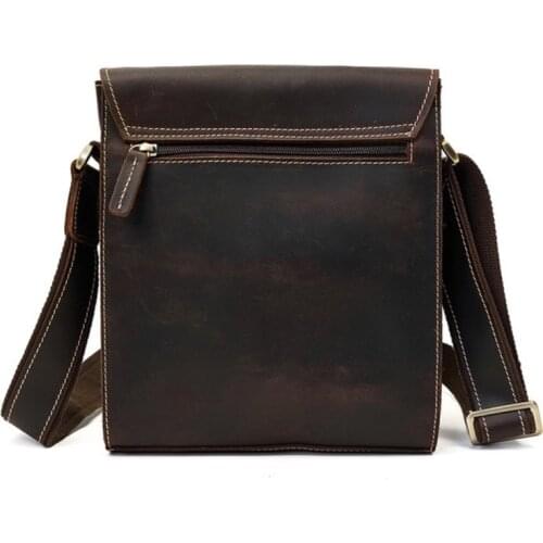New Vintage Genuine Leather Mens Crossbody Bags Casual Zipper Retro Messenger Leather Bag High Quality Mens Shoulder Bag