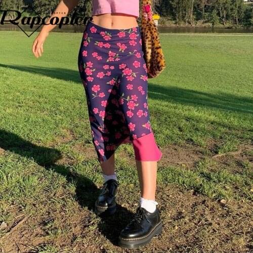 Rapcopter Floral Skirts y2k Mid-Claf Skirts Summer Cute Sweet Skirts Women Vintage New Trendy Party Outfits Streetwear 90S Skirt