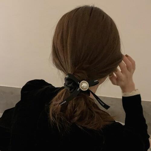 Bowknot pearl hair rope simple temperament net red ins hair ring new headdress bundle hair accessories all-match out hair ties