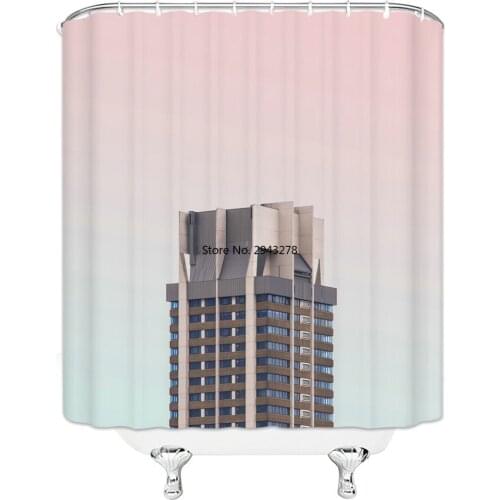 Stylish Design Chic Buildings Blue Sky And White Clouds Lake Water Hanging Shower Curtain Waterproof Mildew Polyester Fabric