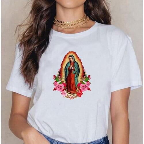 Our Lady of Guadalupe Print Women T-Shirt Casual Harajuku Shirt Tshirt Top Summer Short Sleeve Tee Shirt Femme Camiseta Mujer