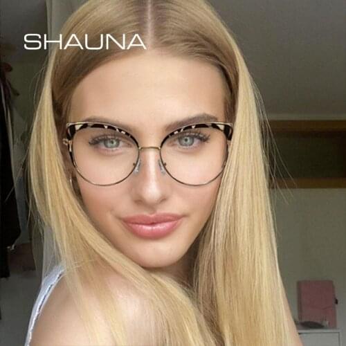 SHAUNA Retro TR90 Cat Eye Women Glasses Frame Fashion Clear Anti Blue Light Eyewear Men Spring Hinge Optical Metal Frame