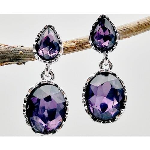 Elegant Purple Zircon Silver Dangle Earrings for Women Fashion Jewelry Wedding Brincos Statement Engagement Drop Earings Gifts
