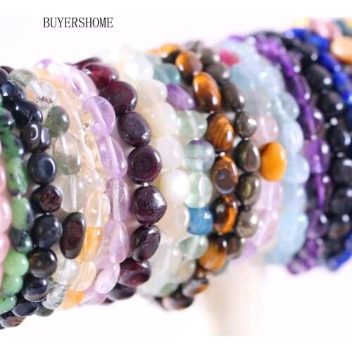 Women Jewelry Stretch Irregular Shape Natural Stone Beads Egg Yolk Stone Apatite Lapis Gold Tigers Eye Bracelet 7.5" 1Pcs