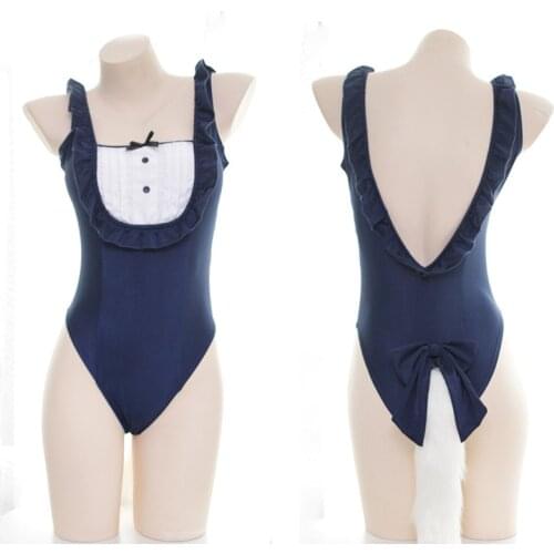 Women Sukumizu Sexy Streetwear Swimsuit Minimalist Highstreet Solid Slim Fitted Halter Round Neck Skinny Summer Bodysuit Anime