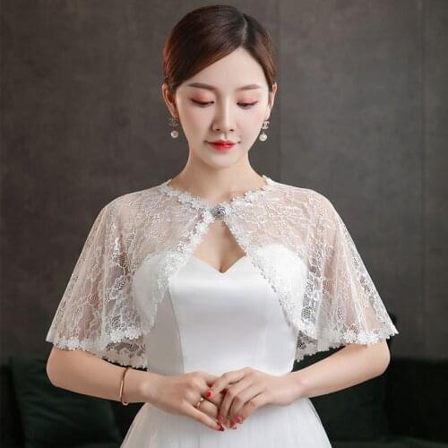 One Size Women Shrug Bolero Lace Wedding Bridal Bolero Party Evening Dress Cape Wrap White Black Shawl Bridal Cloak