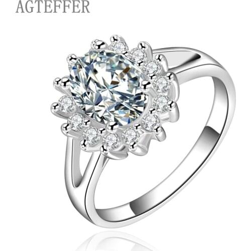 AGTEFFER 925 Sterling Silver Crystal AAA Zircon Sun Ring For Women Fashion Wedding Engagement Party Gift Charm Jewelry