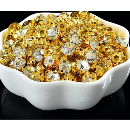 Ss12/16/18/20/25/30/35/40/50 Gold Crystal Sew on 4 Claws Rhinestone Sewing Strass Cup Base For Appliques Crafts Dress Making