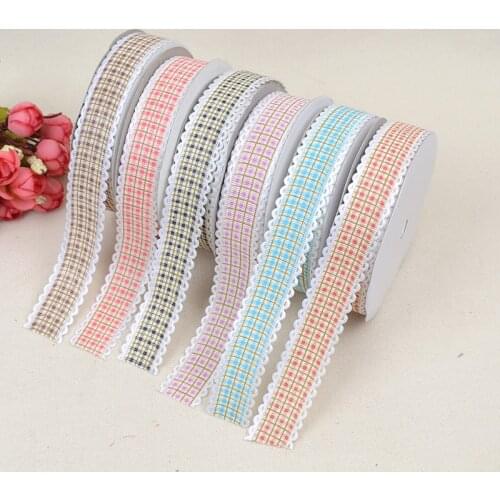 2.5cm*20yards Plaid thin line ribbon DIY headdress clothing accessories