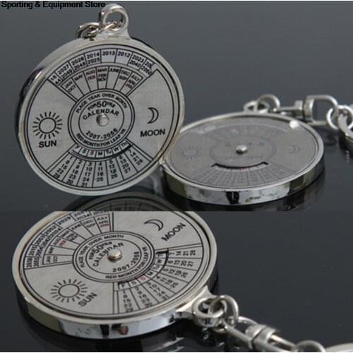 1pc 50 Year Calendar Key Chain Mini Metal Ring Compass Keyring Keyfob Hiking Camping Outdoor Sports Survival Tools