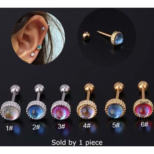 1 Piece Round Shape Upper Lobe Piercing Cartilage Helix Earrings Stud Stainless Steel 20 Gauge 6 Mm Length