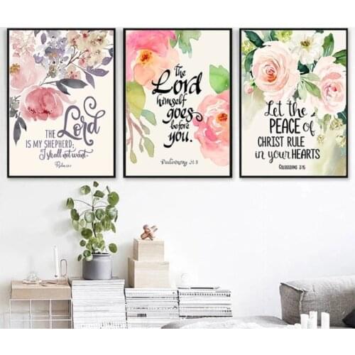Floral Posters Watercolor Art Canvas Prints Christian Art God Quote Painting Pink Bible Verse Picture Baby Room Wall Art Decor