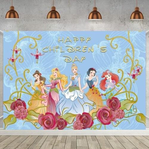 Girl Princess Birthday Backdrop Happy Childrens Day Big 3D Flowers Decoration Customize Backgrounds Photography For Table Decor