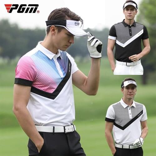 2020 PGM Mens Short Sleeve Golf T-Shirt Summer Striped Print Sport Tshirt Polo Shirt Quick Drying Golf Clothing Sportswear