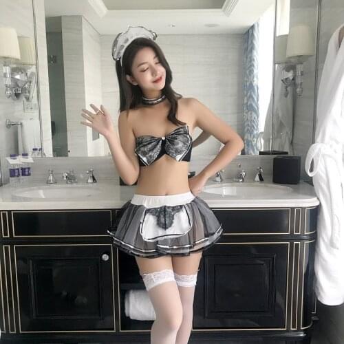 Anime Cosplay Costume Cute Lolita Dress Bowknot Bra Set Erotic Erotic Maid Uniform Sexy Kawaii Lingerie Set Outfit for Woman