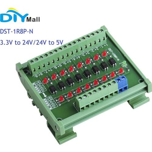 DST-1R8P-N 8 Channel Optocoupler 3.3V to 24V/24V to 5V Isolation Module PLC Signal Level Voltage Conversion Board for Arduino