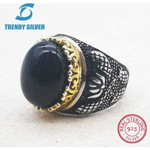 Silver 925 fine jewelry man rings men accessories turquoise gemstone natural black onyx red agate TRENDY SILVER TCR8008
