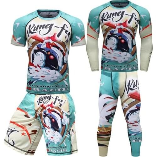 Mens Sport Suits Compression Shirt Pants Sportswear Running Set MMA BJJ Boxing Shorts Rashguard Gym Fitness Clothing Tracksuit