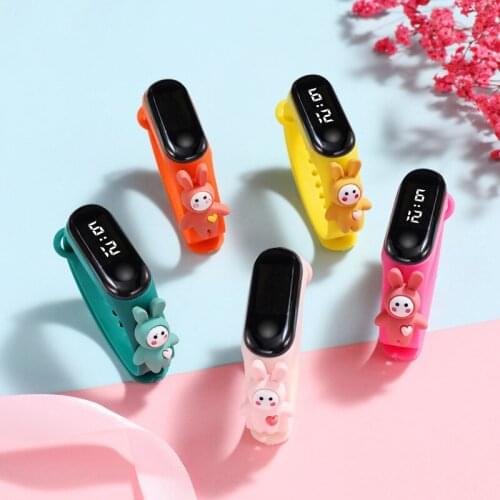 New Childrens Silicone Bracelet Watch 50 Meters Waterproof Luminous Student Sports Cartoon Rabbit Touch LED Watch for Girl Gift