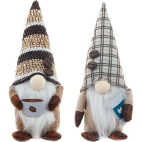 2021 New Coffee Gnome Coffee Bar Decoration Plaid Swedish Tomte Gnome Scandinavian Figurine Nordic Plush Farmhouse Home Decor