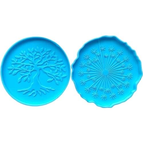 Dandelion Tree of Life Mirror Coaster Molds for Resin Casting Large Epoxy Resin Mold for Artificial Agate Sheet