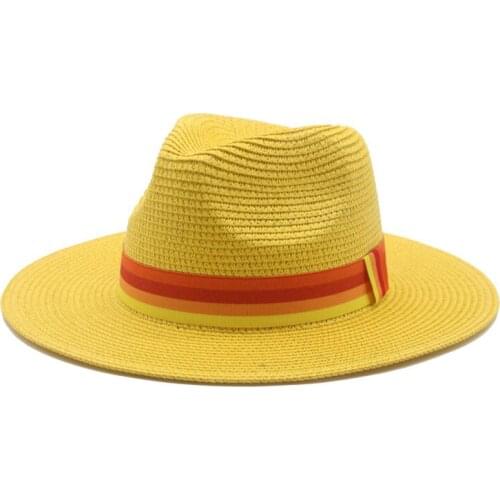Summer hats women men wide brim ribbon band green red sun hats khaki black white sun protection casual outdoor beach straw hats