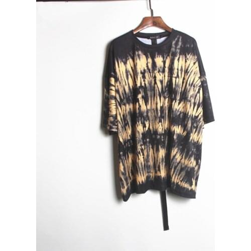 Peaceminusone x Fragment Tshirt Bigbang G-Dragon Strap Letter Shirt Summer Casual Hip Pop Tie Dye Top Tee