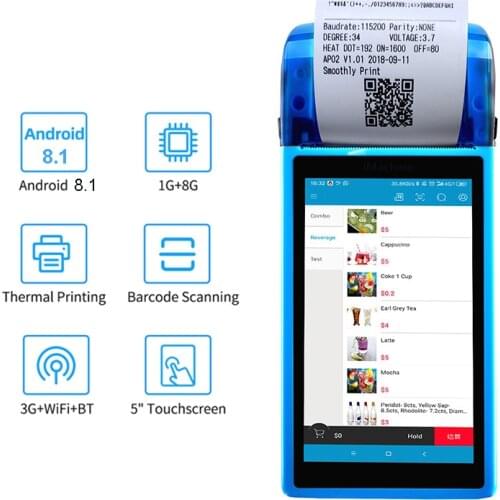 Handheld Pos Terminal With 58mm Thermal Receipt Printer Portable Android PDA For Mobile Order Bluetooth Wifi 3G Pos system
