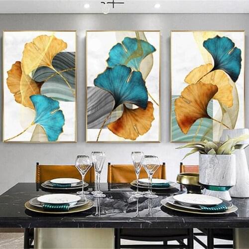 Gold Leaf Poster Ginkgo Biloba Plant Abstract Nordic Canvas Prints Wall ArtPainting Modern Pictures For Living Room Home Decor