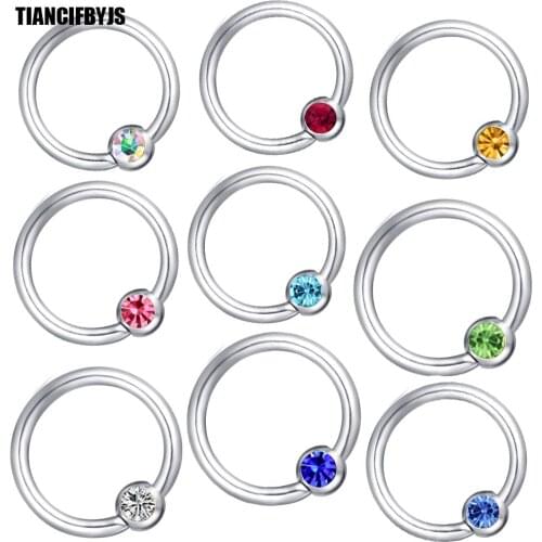 TIANCIFBYJS Stainless Steel Nose Piercing Jewelry Nombril Hoop Rings CZ Gem Body Ear Stud Helix Cartilage Tragus Earring 50pcs