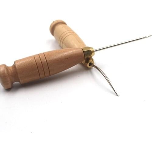 Passion Junetree 2PCS Wooden Handle Leather Stitching Sewing Awl Repair Tool Curved Stitching Awl and Straight Awl